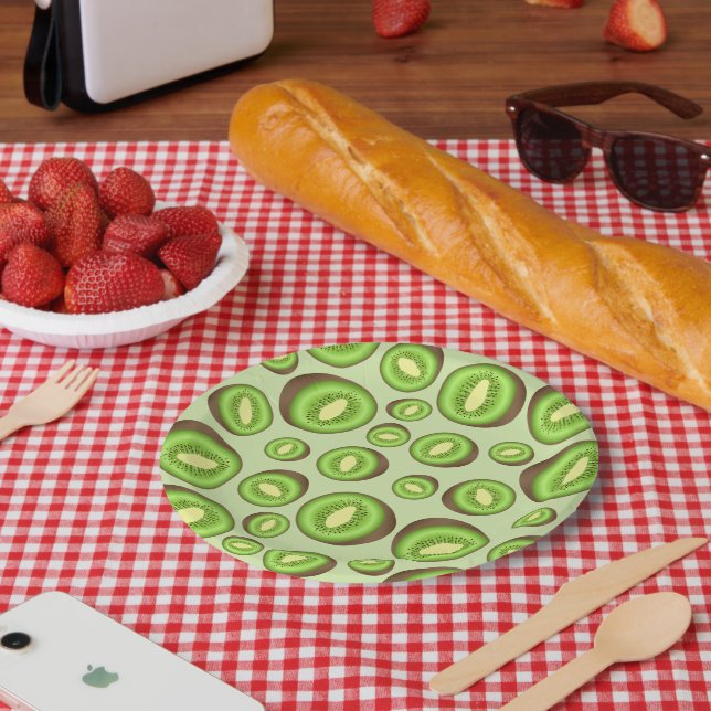 Green And Brown Kiwifruit Pattern Paper Plate (Picnic)