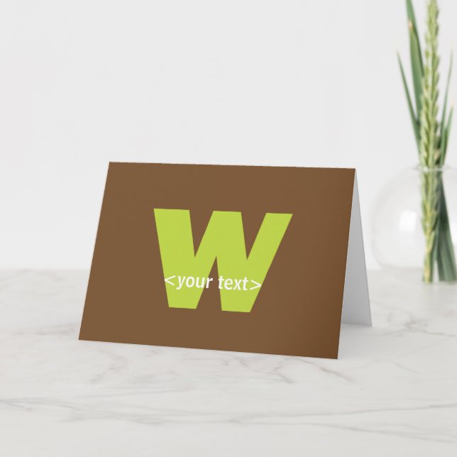 Green and Brown Monogram - Letter W Note Card (Front)