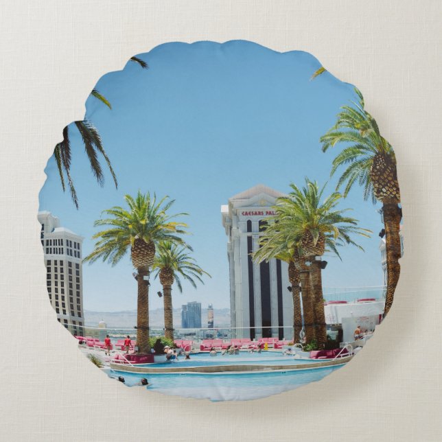 Green and brown palm trees round cushion (Front)