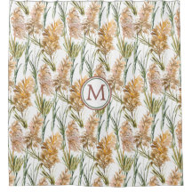 Green and Brown Pampas Grass Pattern Monogram