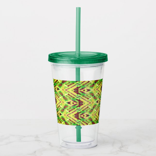 Green and brown pattern acrylic tumbler (Front)