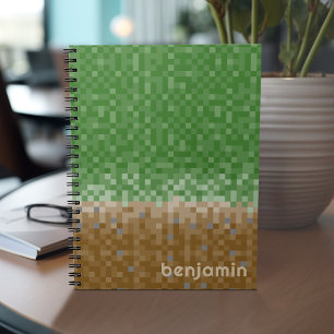 Green and Brown Pixel Miner with Custom Name Notebook