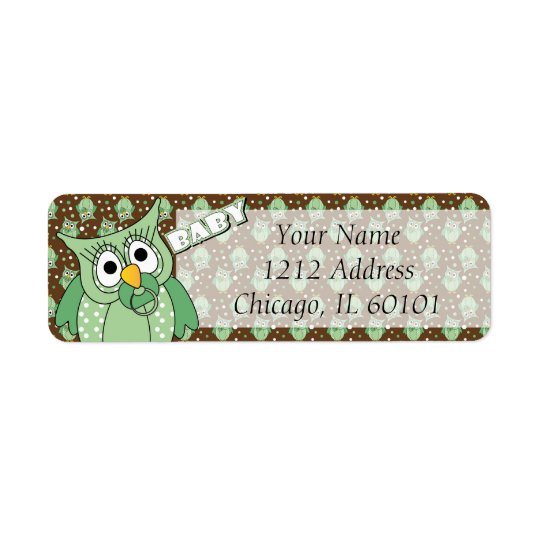 Green and Brown Polka Dot Owl Baby Shower Theme Return Address Label