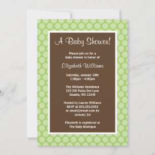 Green and Brown Polka Dots Baby Shower Invitations