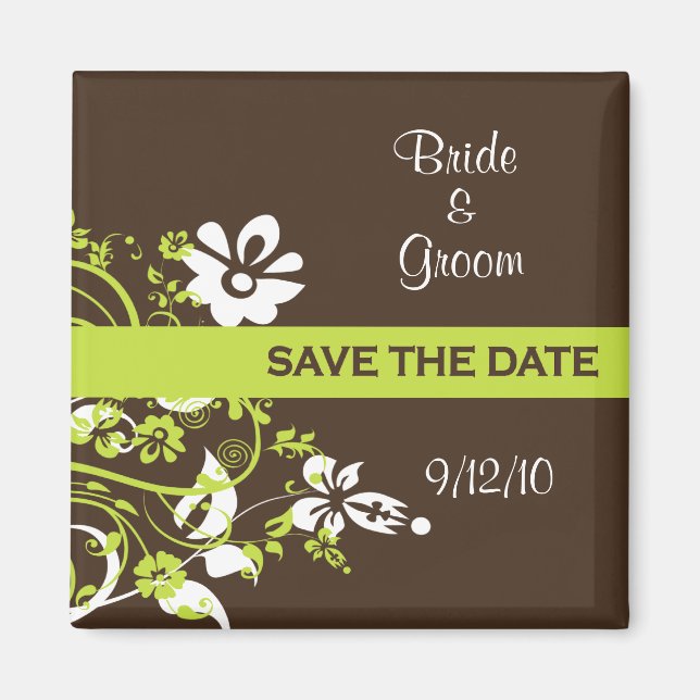 Green and Brown Save the Date Magnets (Front)