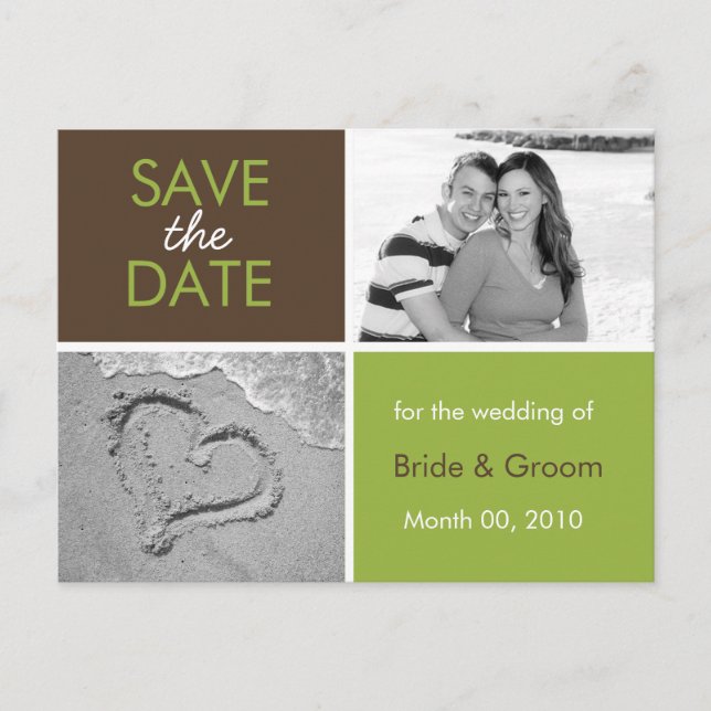Green and Brown Save the Date Photo Postcards (Front)