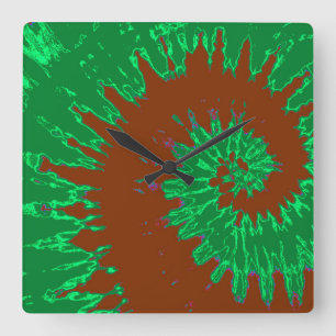 Green and Brown Spiral Tie Dye Clock