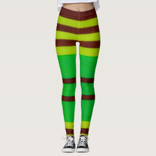 Green and brown stripes leggings