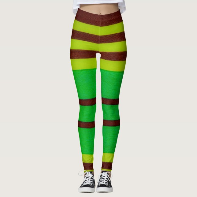 Green and brown stripes leggings (Front)