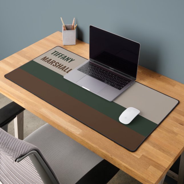 Green and  Brown Stripes Pattern Name Desk Mat (Office 2)