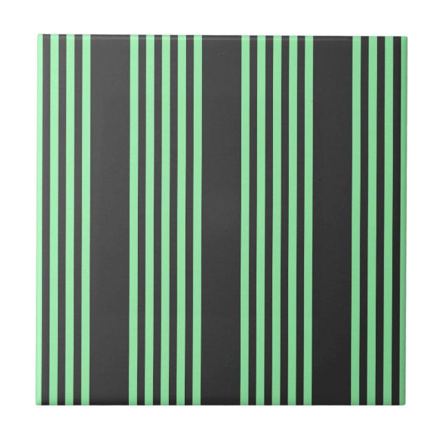 Green and charcoal five stripes pattern ceramic tile (Front)