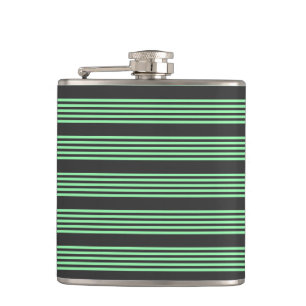 Green and charcoal five stripes pattern hip flask