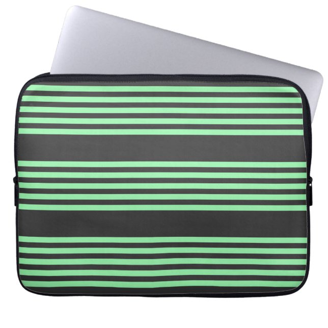 Green and charcoal five stripes pattern laptop sleeve (Front)