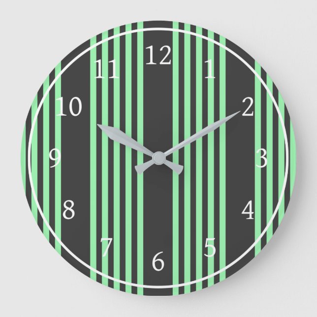 Green and charcoal five stripes pattern large clock (Front)
