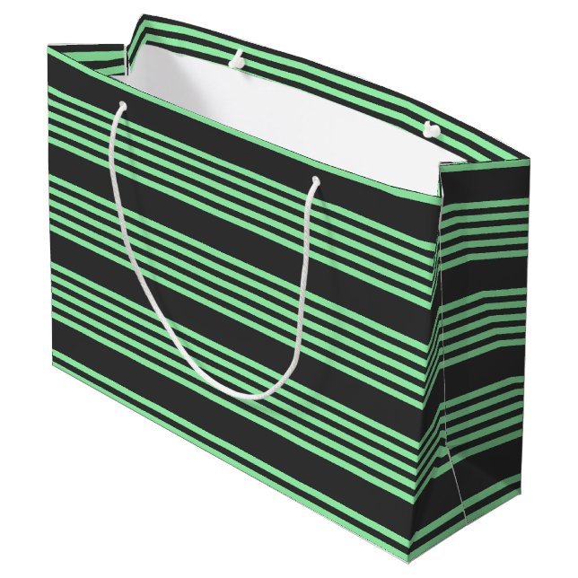 Green and charcoal five stripes pattern large gift bag (Back Angled)