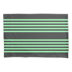 Green and charcoal five stripes pattern pillowcase