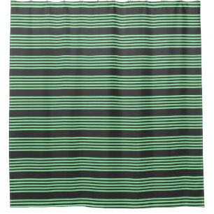 Green and charcoal five stripes pattern shower curtain
