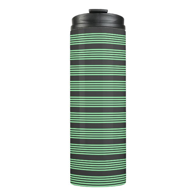 Green and charcoal five stripes pattern thermal tumbler (Front)
