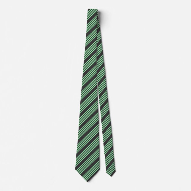 Green and charcoal five stripes pattern tie (Front)
