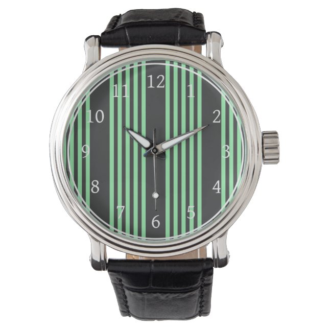 Green and charcoal five stripes pattern watch (Front)