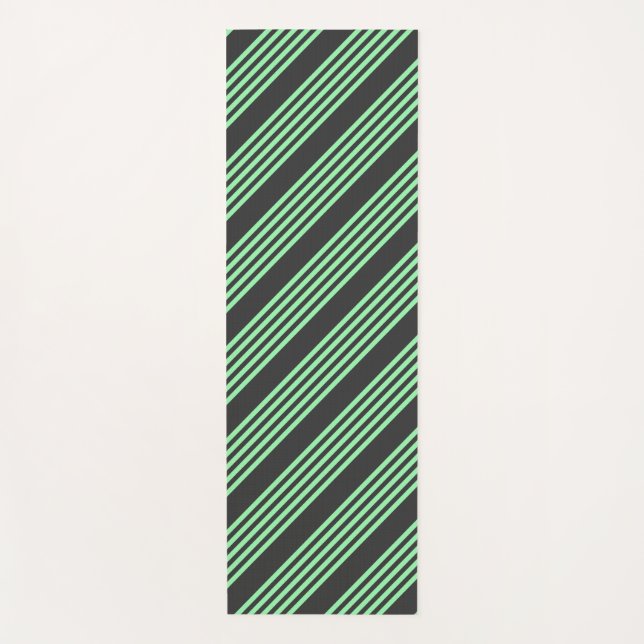 Green and charcoal five stripes pattern yoga mat (Front)