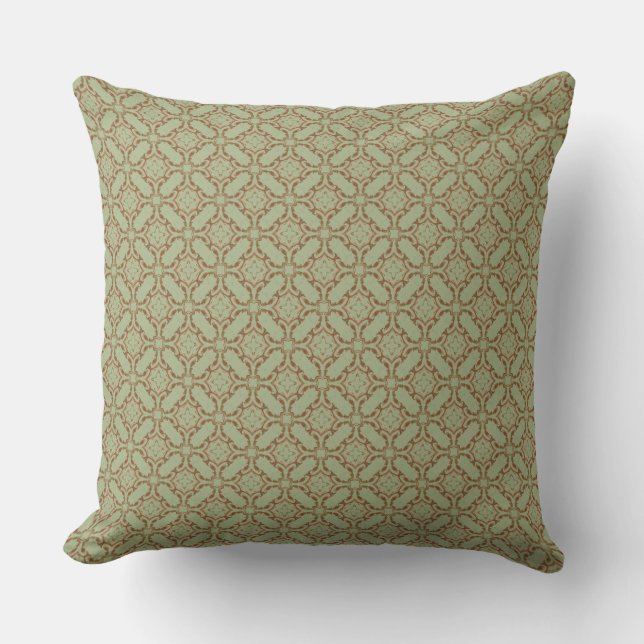 Green and Copper Orange Scroll Tiled Pattern Cushion (Front)