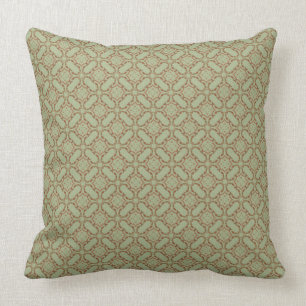 Green and Copper Orange Scroll Tiled Pattern Cushion