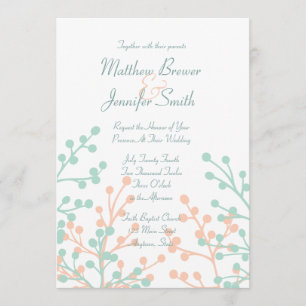 Green and Coral Floral Custom Wedding Invitation