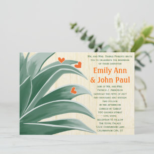 Green and Coral Rustic Modern Succulent Wedding Invitation
