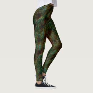 Green and coral speckled wall style leggings