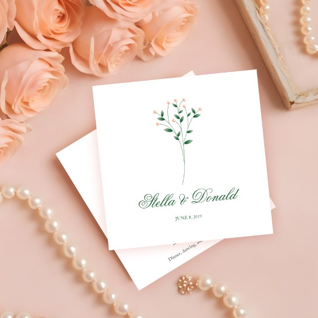 Green and Coral Twigs Wedding Monogram Invitation (Green and Coral Twigs Wedding Monogram)