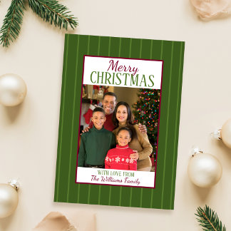 Green and Cranberry Striped Christmas Card