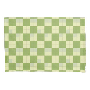 Green and Cream Checkered Tile Pattern Pillowcase
