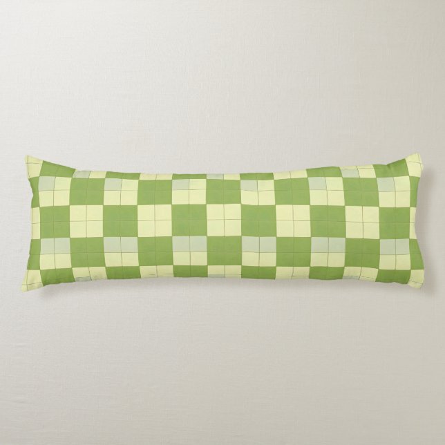 Green and Cream Chequered Tile Pattern Body Cushion (Front)