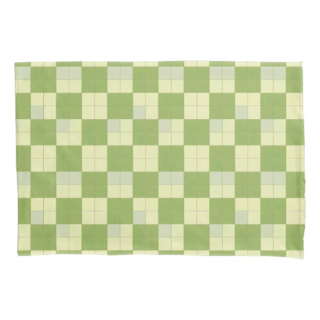 Green and Cream Chequered Tile Pattern Pillowcase (Front)