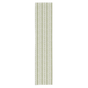 Green and Cream Ikat, Banded Scallop Stripe Short Table Runner