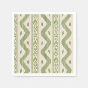 Green and Cream Ikat Cocktail Napkins, Woven Strip Napkin