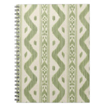 Green and Cream Ikat Notebook, Woven Stripe