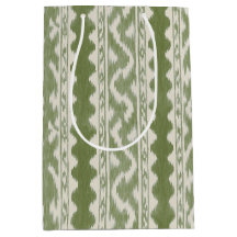 Green and Cream Ikat, Scalloped Bands