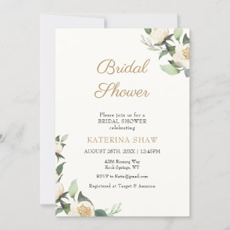 Green and Cream Minimalist Floral Bridal Shower Invitation