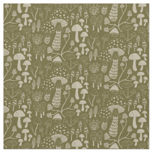 Green and Cream Mushroom  Fabric