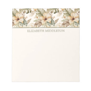 Green and Cream Watercolor Tropical Floral Notepad
