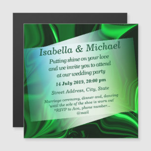 Green and dark curves on dark greenish background magnetic invitation