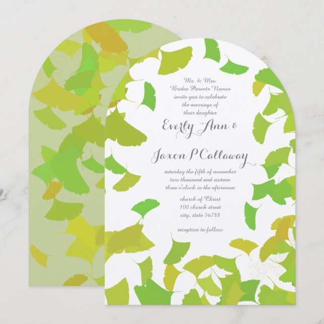 Green and Fall colour Ginkgo Leaves Wedding Invitation (Front/Back)