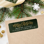 Green and Faux Foil Christmas Return Address Return Address Label<br><div class="desc">Custom printed return address labels to coordinate with our Merriest holiday collection. This elegant design features a forest green watercolor background with hand-lettered script Merry Christmas typography in faux gold foil. Personalise it with your name and return address or other custom text. Use the design tools to change the text...</div>