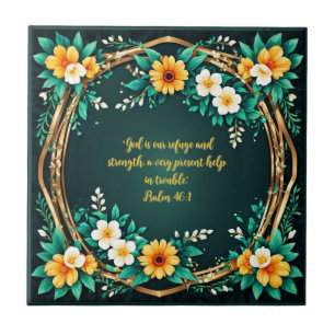 Green and Floral Wreath Customisable Ceramic Tile