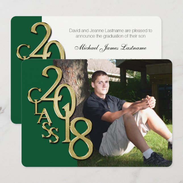 Green and Gold 2018 Graduation Invitation (Front/Back)