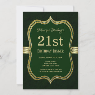 Green and Gold 21st Birthday Dinner Party Invitation