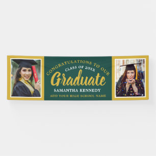 Green And Gold 2 Photo Congratulations Graduation  Banner