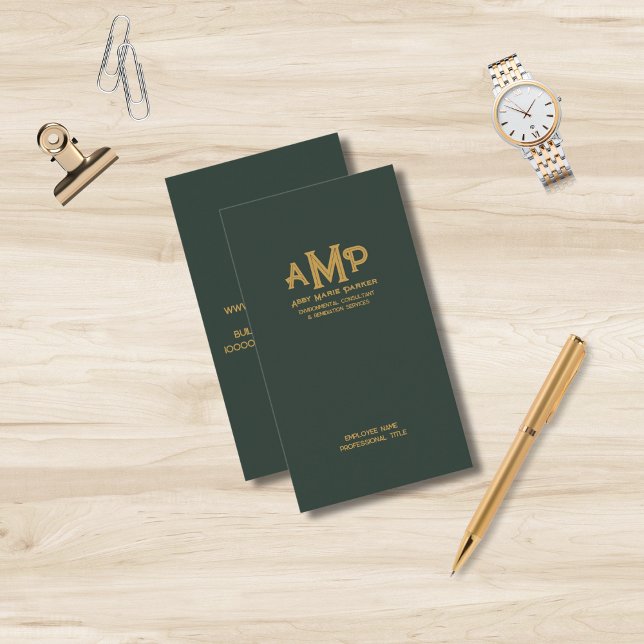 Green and Gold 3 Letter Monogram Business Logo  Business Card (Creator Uploaded)